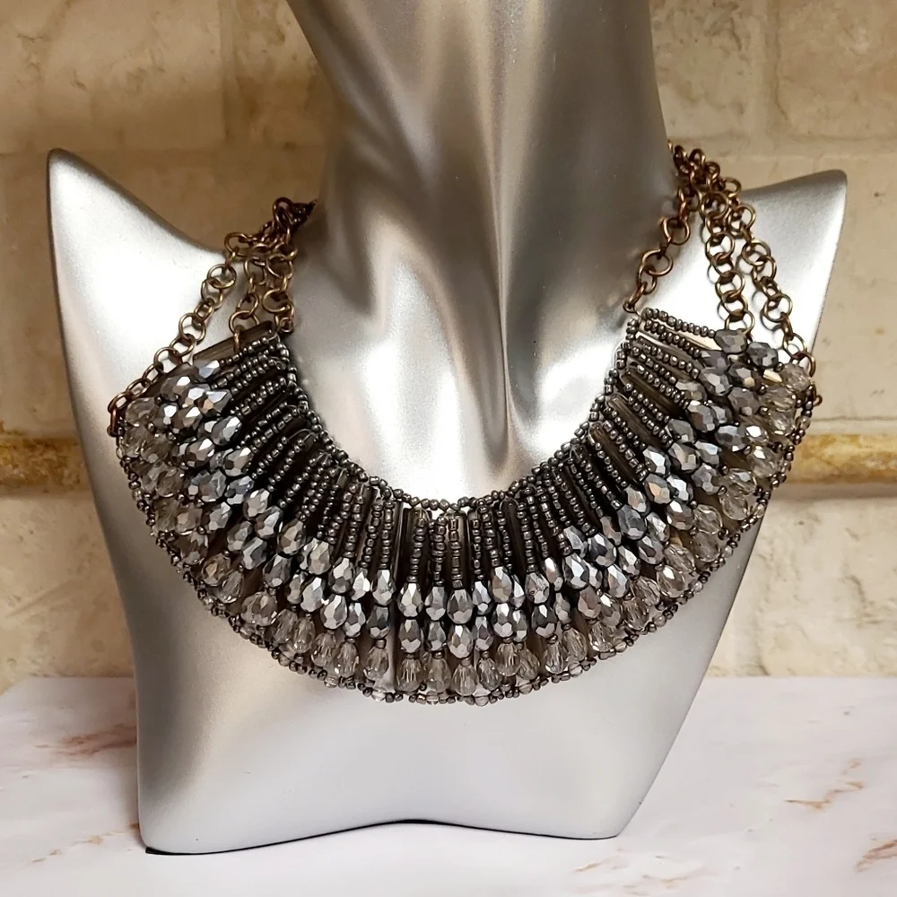 Vintage Crystal Beaded Statement Collar Necklace